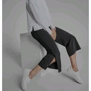 Athleta Womens Tribeca Wide Leg Cropped Pants Black Size 2 Snap Leg